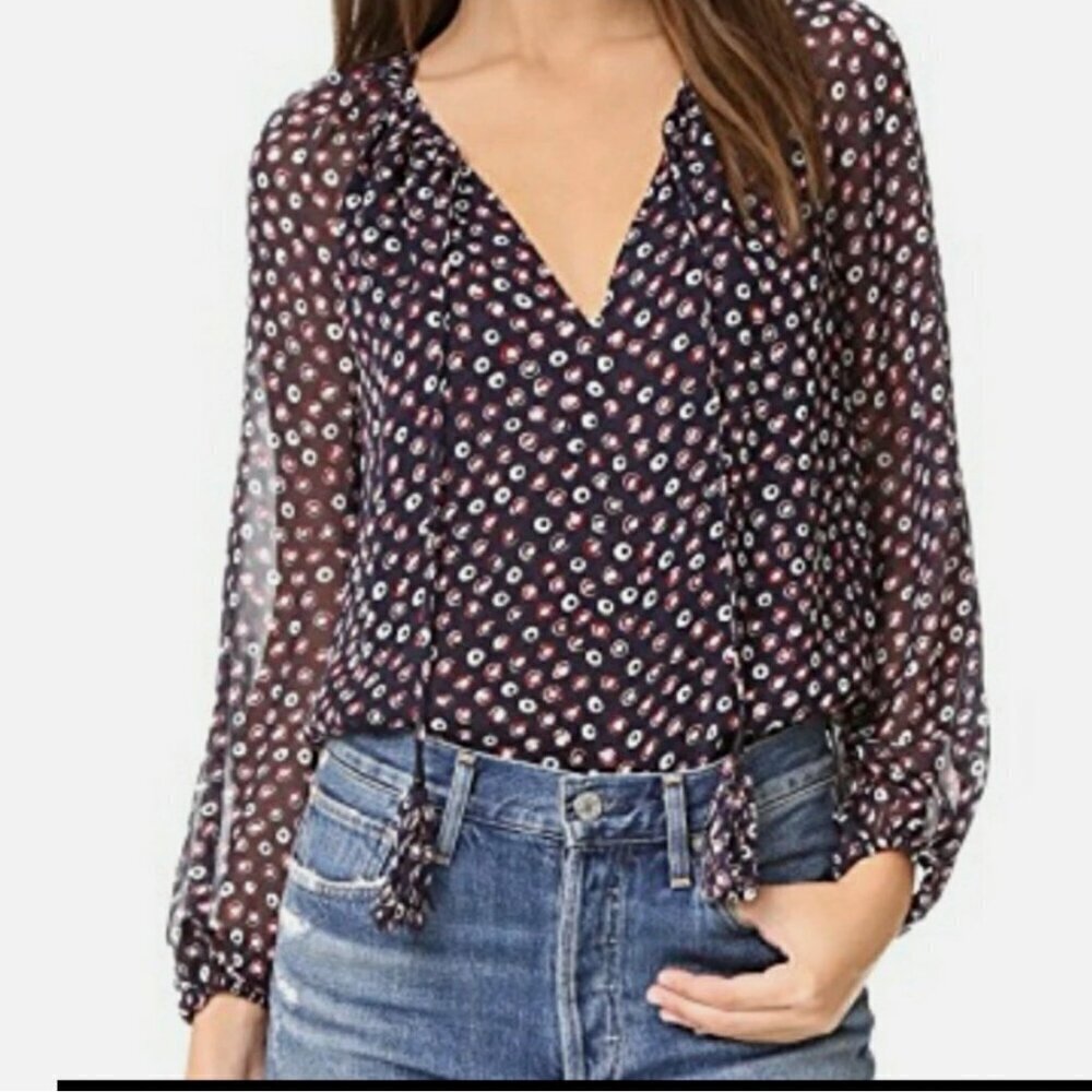 Diane von Furstenberg Saylor silk Georgette blouse Tassels Black and white sz 2